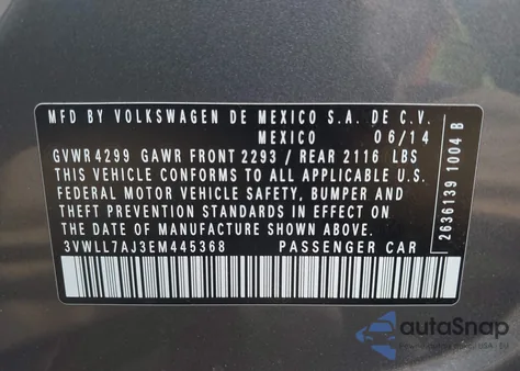 2014 Volkswagen Jetta 2.0L Tdi from USA, damaged, VIN 3VWLL7AJ3EM445368
